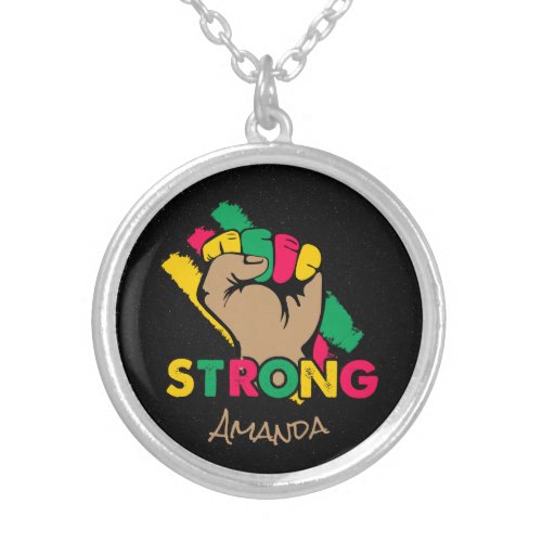 Custom Black History Month Strong Fist Silver Plated Necklace