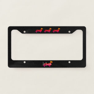Custom black hot colorful dachshund  license plate frame