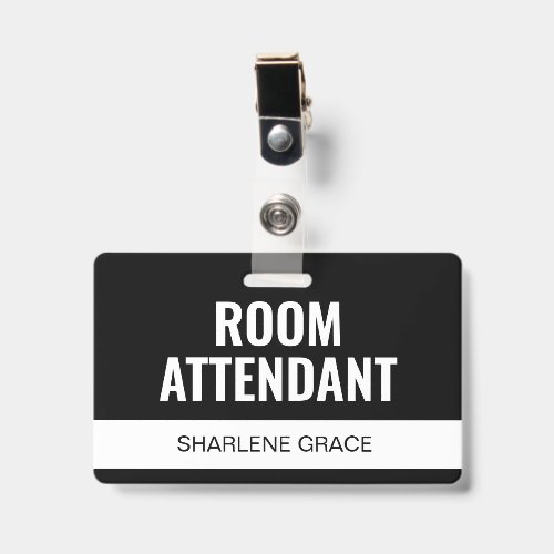 Custom Black Hotel Room Attendant Employee ID Badge