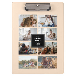 Custom Black INSTA Family Photo Collage Beige Clipboard