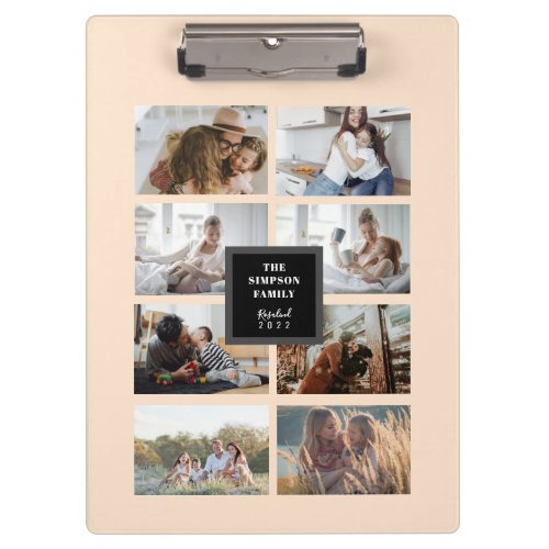 Custom Black INSTA Family Photo Collage Beige Clipboard