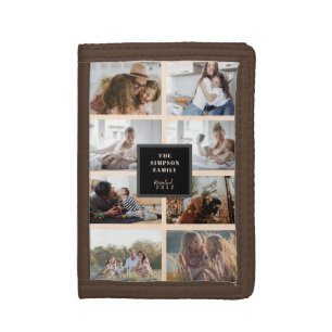 Custom Black INSTA Family Photo Collage Beige Tri-fold Wallet