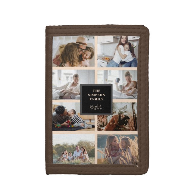 Custom Black INSTA Family Photo Collage Beige Trifold Wallet (Front Vertical)