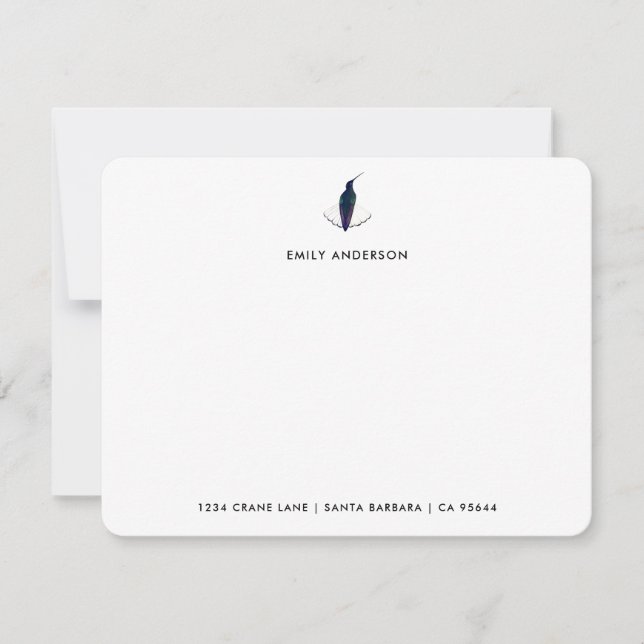 Custom Black Jacobin Hummingbird Paper Note Card (Front)