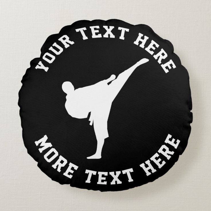 Custom black karate kick martial arts round pillow Zazzle