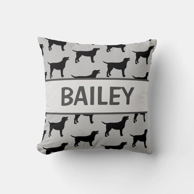 Custom Black Lab Dog Silhouette Throw Pillow (Front)