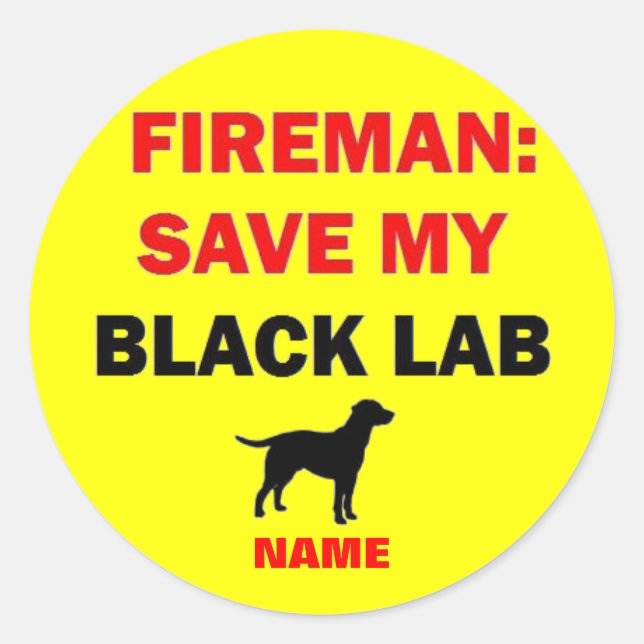 Custom Black Lab Fire Safety Classic Round Sticker (Front)