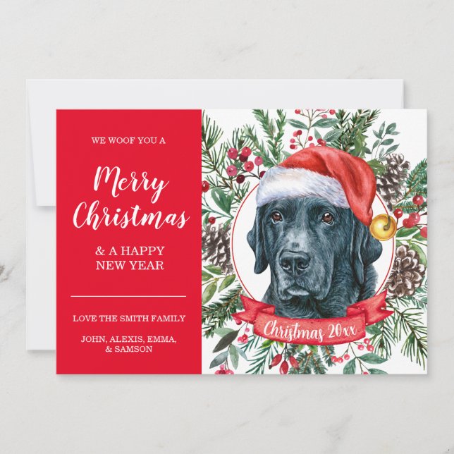 Custom Black Lab Inexpensive Christmas Santa Card (Front)