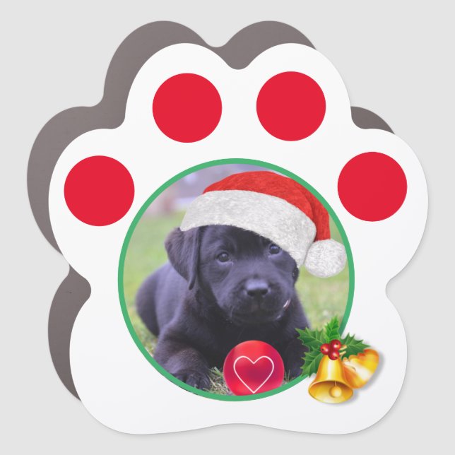 Custom Black Labrador Dog Photo, Christmas Bells Car Magnet (Front)