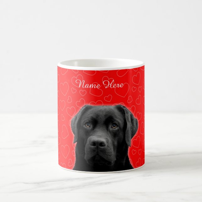 Custom Black Labrador Red Hearts Mug (Center)