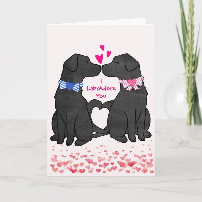 Custom Black Labs Kissing Valentine Holiday Card (Front)
