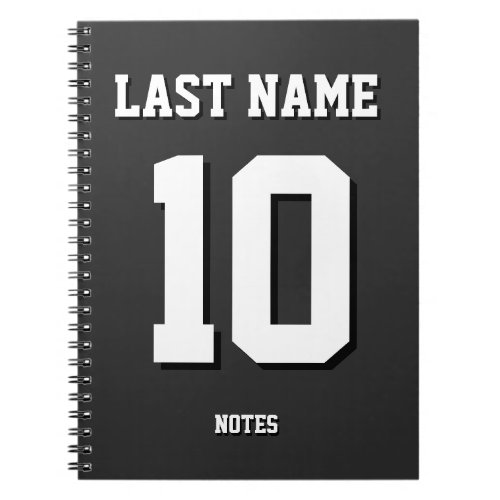 Custom Black Last Name Sports Jersey Number  Notebook