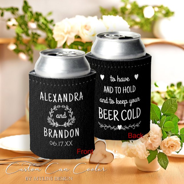 Custom Black Leather Print Wedding Favor Can Cooler (Creator Uploaded)