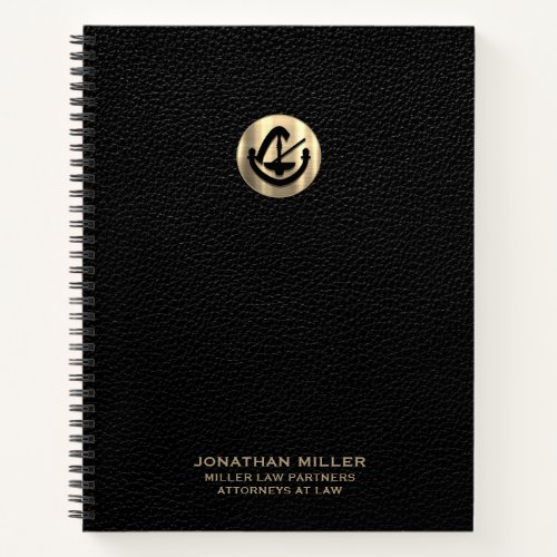 Custom Black Leather Print with Gold Legal Emblem Notebook