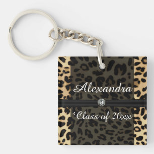 Custom Black Leopard Ribbon Jewel Girl Graduation Keychain