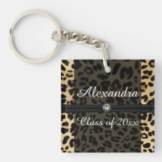 Custom Black Leopard Ribbon Jewel Girl Graduation Keychain