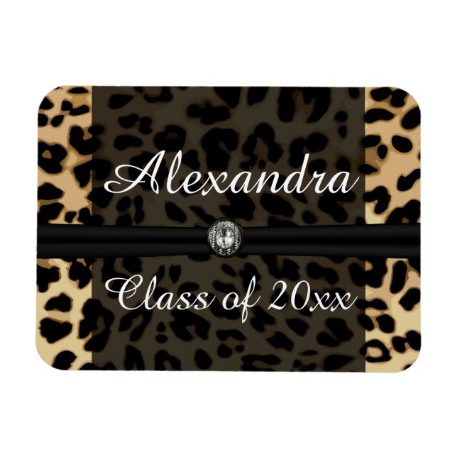 Custom Black Leopard Ribbon Jewel Girl Graduation Magnet (Horizontal)