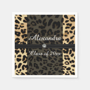 Custom Black Leopard Ribbon Jewel Girl Graduation Napkins