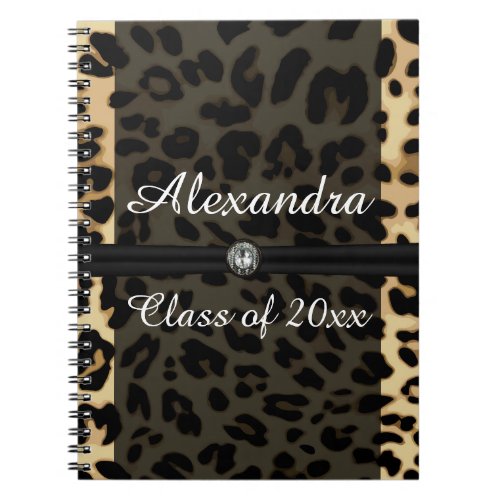 Custom Black Leopard Ribbon Jewel Girl Graduation Notebook