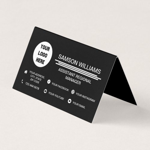Custom Black Logo Minimalist Social Media Icons Business Card