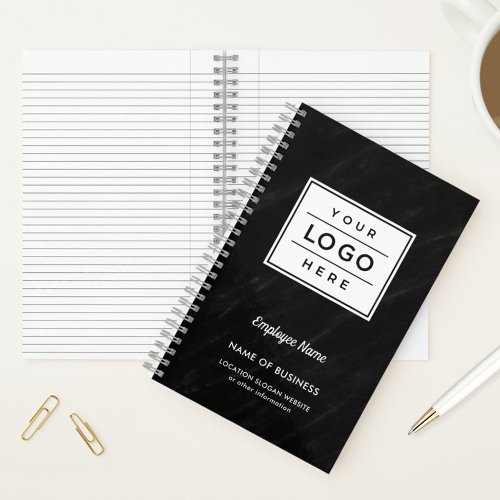 Custom Black Marble Business Logo Employee Name Notebook