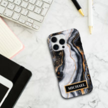 Custom Black Marble Gold Print Trendy Personalized