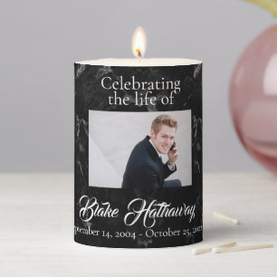 Custom Black Marble In Loving Memory Photo Tribute Pillar Candle