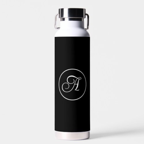 Custom Black Masculine Modern Monogram Minimalist Water Bottle