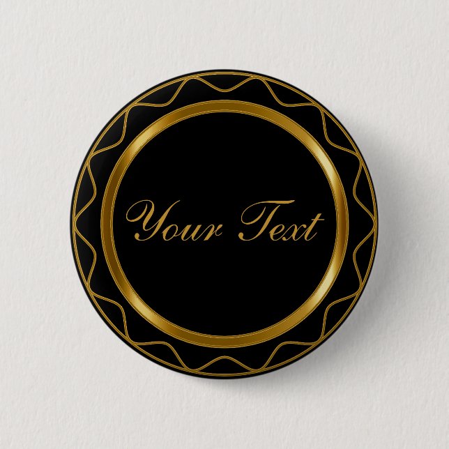 Custom Black & Metallic Gold with DIY Text Button (Front)