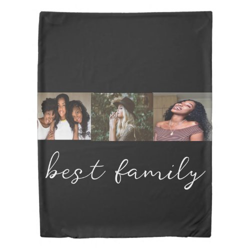 Custom Black Modern Best Family Photo Collage  Duvet Cover