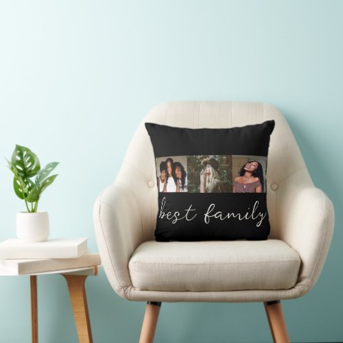 Custom Black Modern Best Family Photo Collage  Throw Pillow