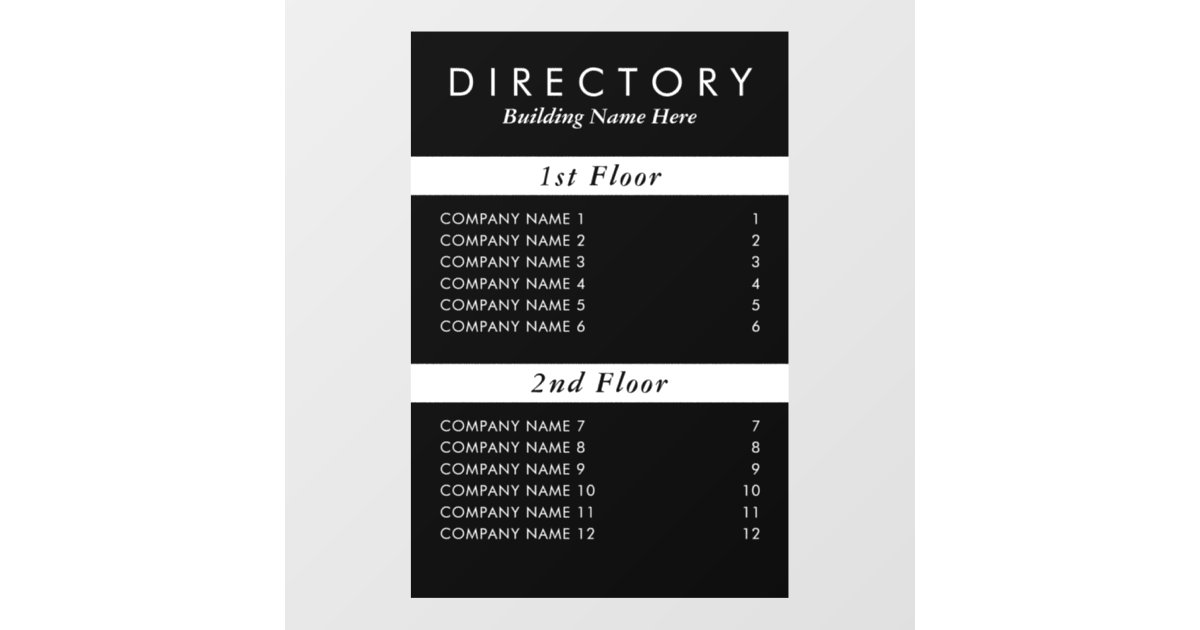 Custom Black Modern Business Building Directory Wall Decal | Zazzle