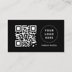 Custom Black Modern Business Logo and QR Code Business Card