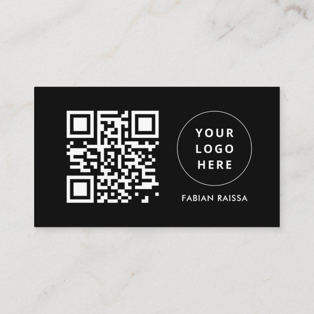 Custom Black Modern Business Logo and QR Code Card (Back)