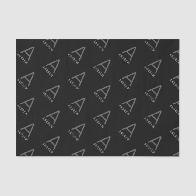 Custom Black Modern Monogram Tissue Paper (Front)