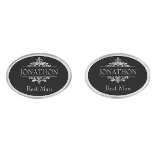 Custom Black Monogram Best Man Groomsmen Cufflinks