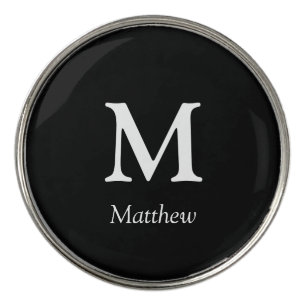 Custom Black Monogram Initial Golf Ball Marker