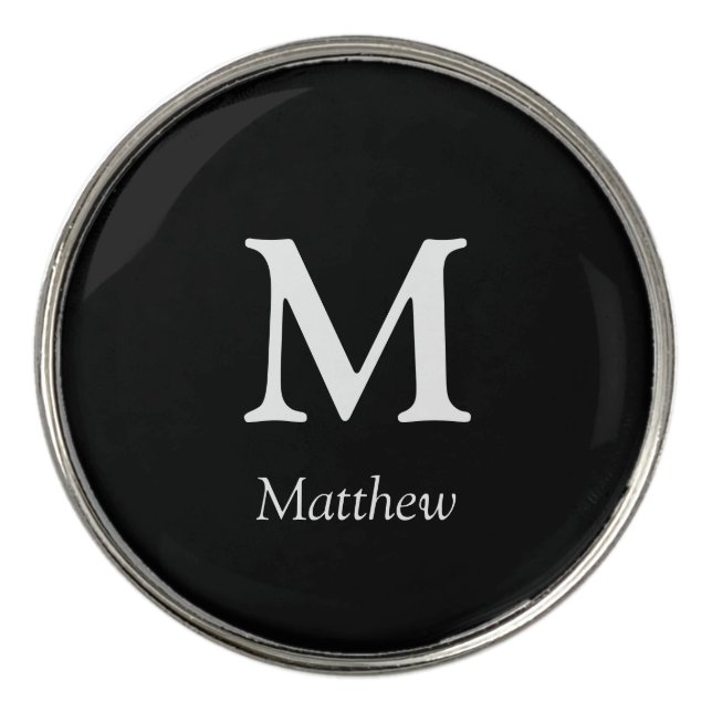 Custom Black Monogram Initial Golf Ball Marker (Front)