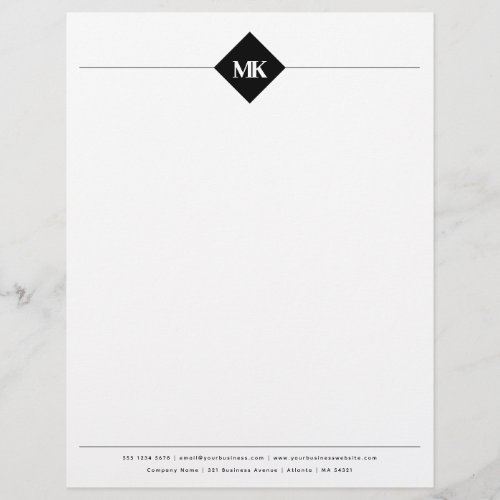 Custom Black Monogram Professional Letterhead