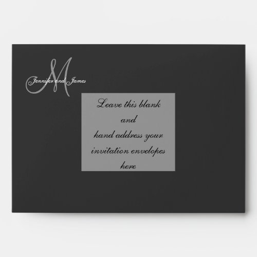 Custom Black Monogram Wedding Invitation Envelope