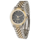 Custom Black Monogrammed Gold Silver Tone Bracelet Wristwatch Custom Black Monogrammed Gold Silver Tone Bracelet Wristwatch