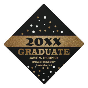 Custom Black, more Gold, Glitter dots Graduation Cap Topper