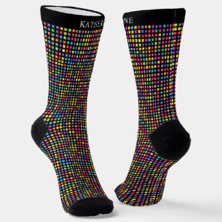 Custom Black Multicolor Colorful Checkered Pattern Socks