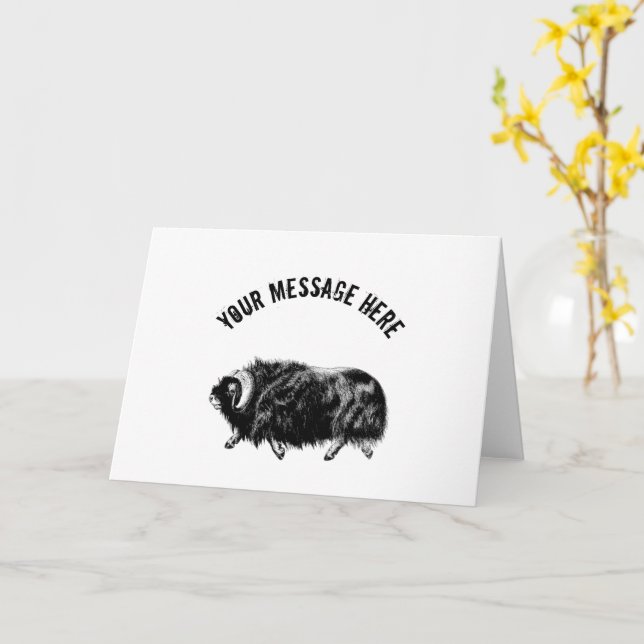 Custom Black Muskox Illustration Card (Yellow Flower)