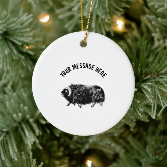 Custom Black Muskox Illustration Ceramic Ornament (Tree)