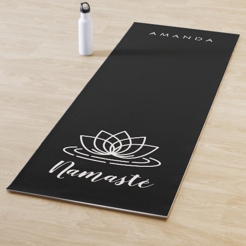 Custom black Namast yoga mat with Lotus flower