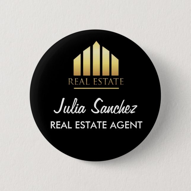 Custom Black Name  Real Estate Agent Promotional  Button (Front)