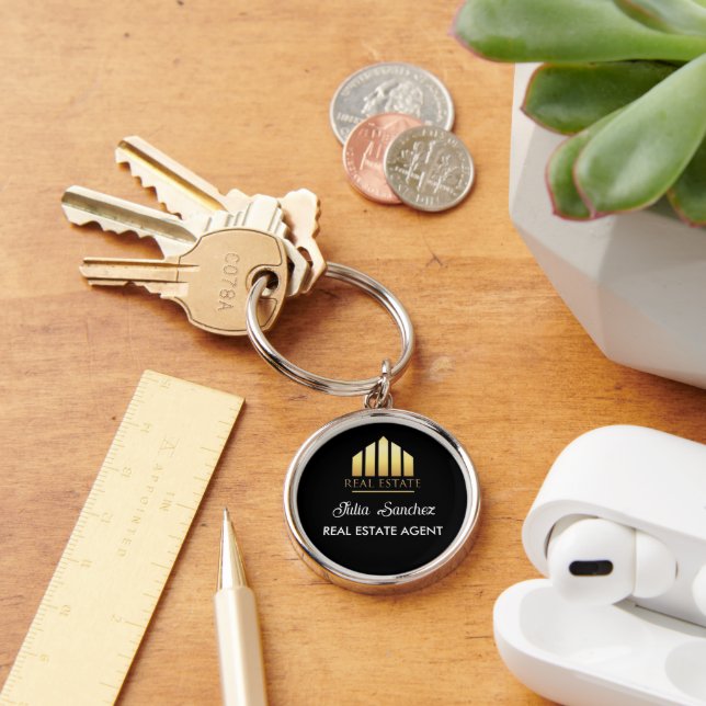 Custom Black Name  Real Estate Agent Promotional  Keychain (Desk)