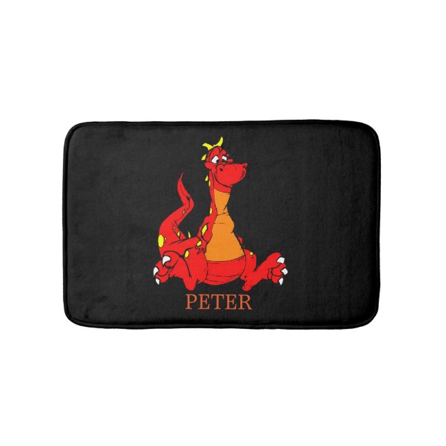 Custom Black Orange Dragon Personalized Bathroom Mat (Front)