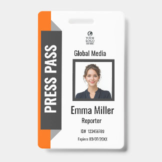Custom Black & Orange Media Pass | Press ID  Badge